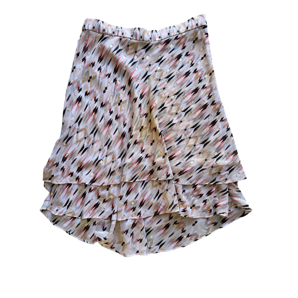 White House Black Market Womens Geometric Tiered High Low Skirt Size 6 Feminine